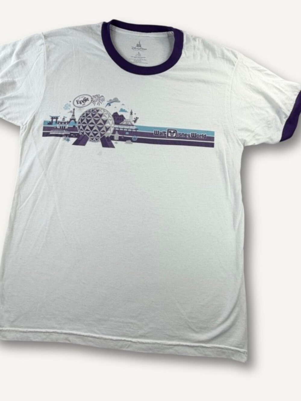 Disney Parks EPCOT Ringer T Shirt Womens Large White Purple Walt Disney World